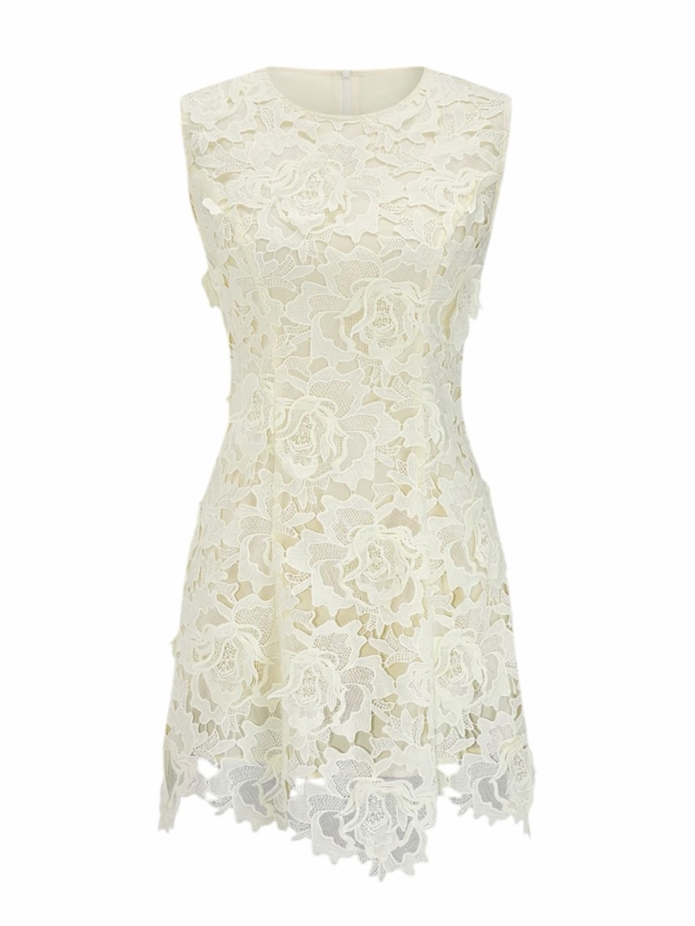 Commense Ivory Cream Sleeveless Guipure Floral Lace A-Line Mini Dress Large NWT